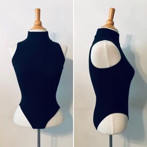 Mock-Neck Ribbed Bodysuit